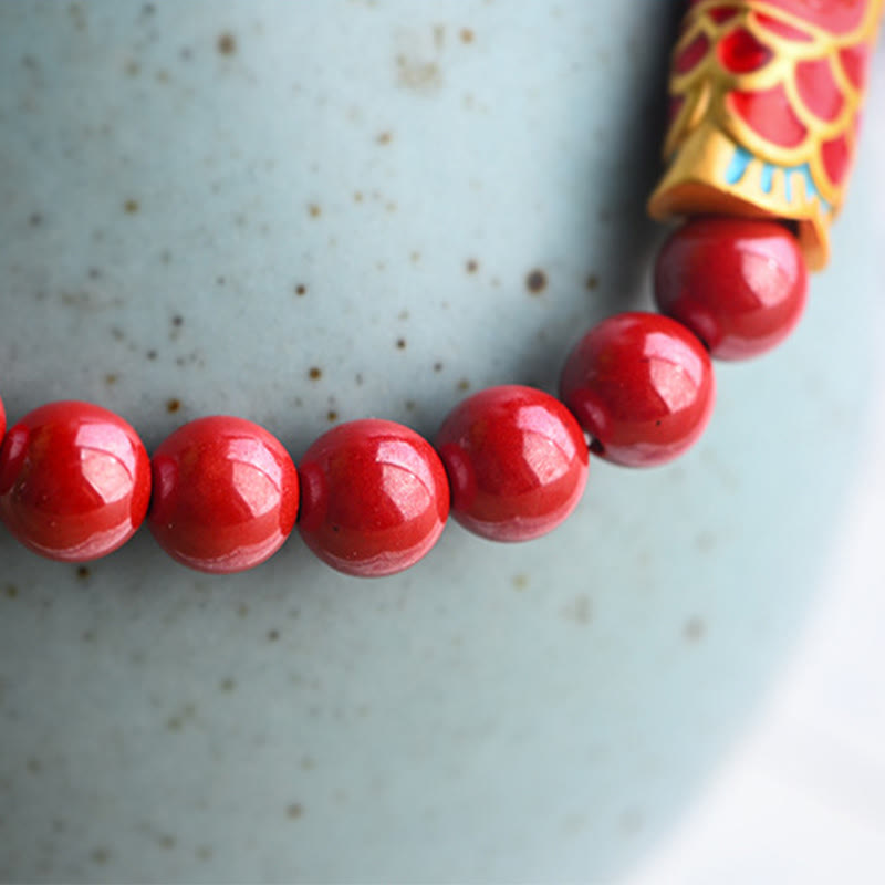 Nimara Ritual Natural Strawberry Quartz Cinnabar Lucky Koi Fish Healing Bracelet