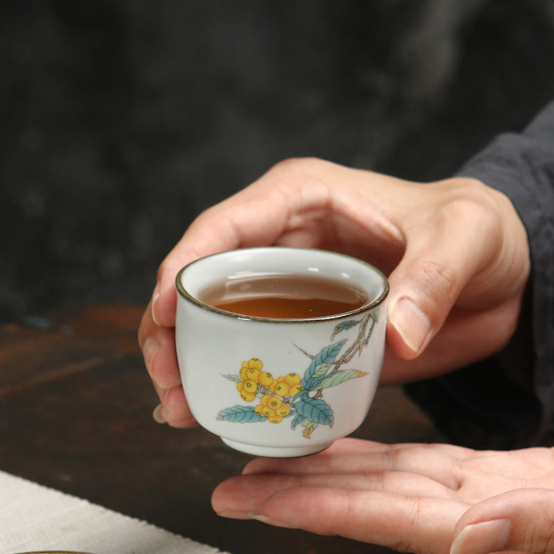 Nimara Ritual Loquat Lychee Snow Scenery Landscape Grape Apple Ceramic Teacup Kung Fu Tea Cup