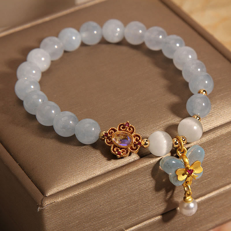 Nimara Ritual Aquamarine Cat's Eye Healing Butterfly Pearl Charm Bracelet