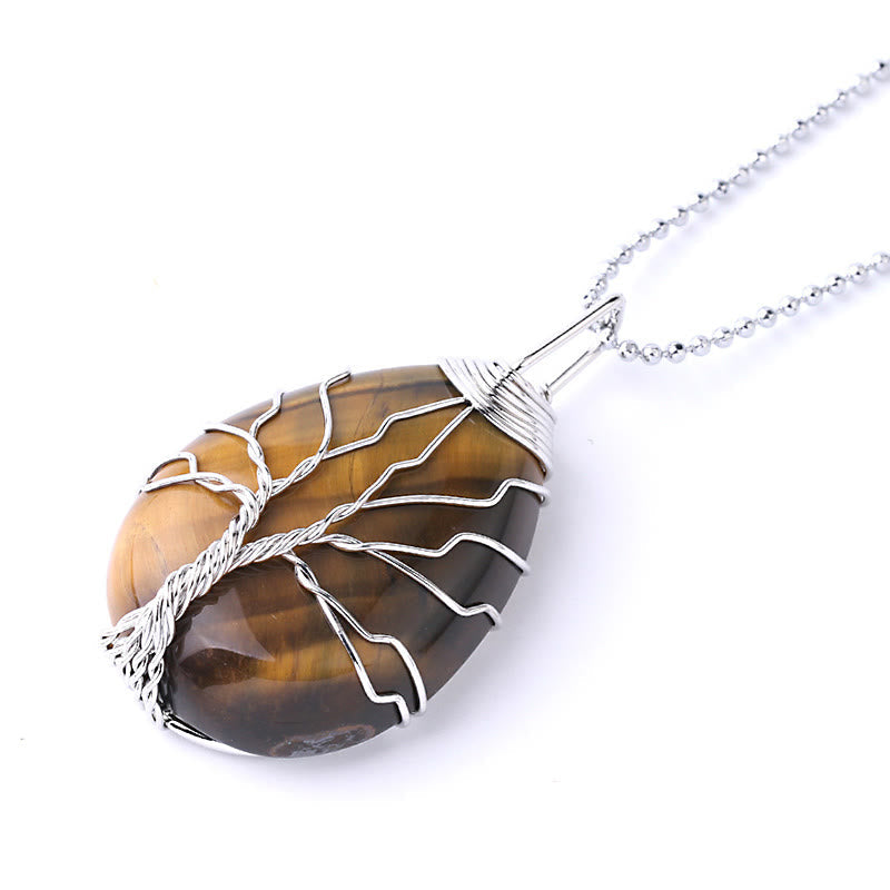 Nimara Ritual Natural Quartz Crystal Tree Of Life Healing Energy Necklace Pendant