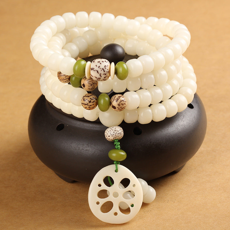Nimara Ritual White Bodhi Seed Mala 108 Beads Luck Bracelet