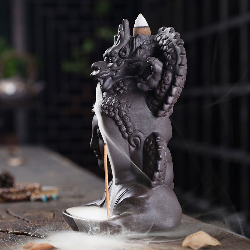 Nimara Ritual Dragon Buddha Auspicious Clouds Purple Clay Healing Incense Burner Decoration