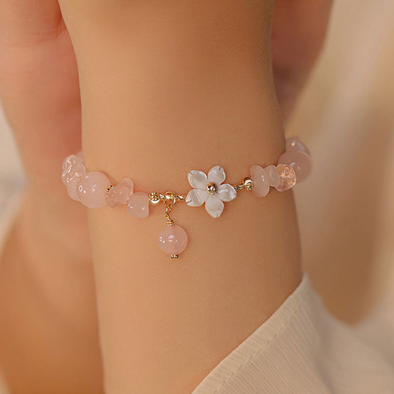 Nimara Ritual 14k Gold Plated Natural Pink Crystal Flower Love Bracelet