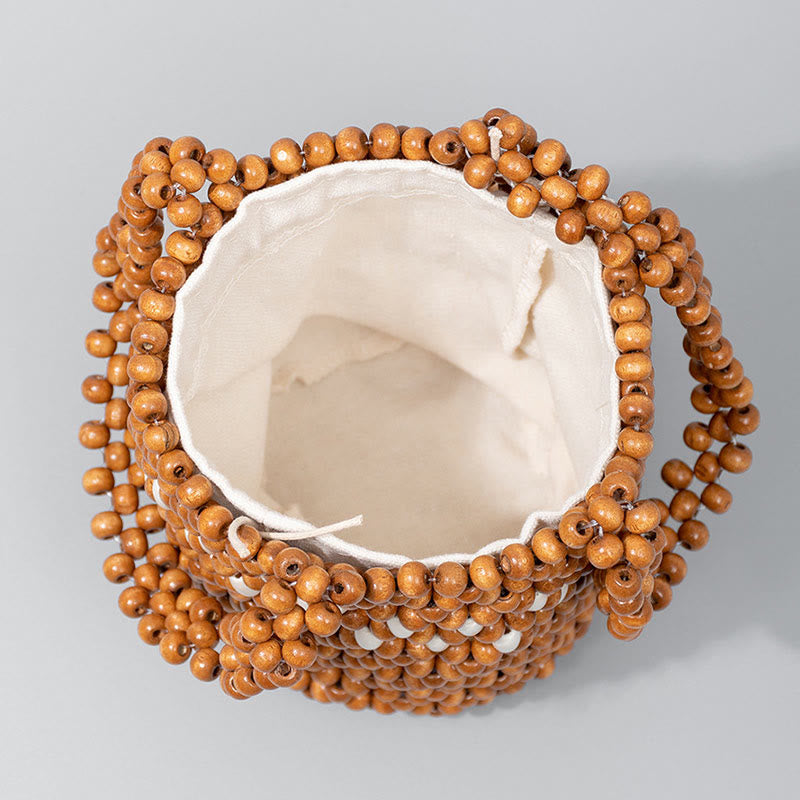 Nimara Ritual Hand-woven Bucket Portable Wooden Beads Handbag