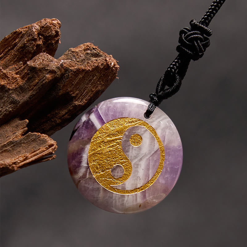 Nimara Ritual Various Crystal Amethyst Tiger Eye Green Aventurine Yin Yang Spiritual Necklace Pendant