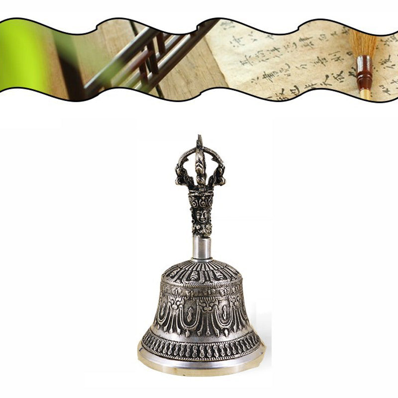 Nimara Ritual Tibetan Meditation Bell and Vajra Dorje Copper Decoration Set