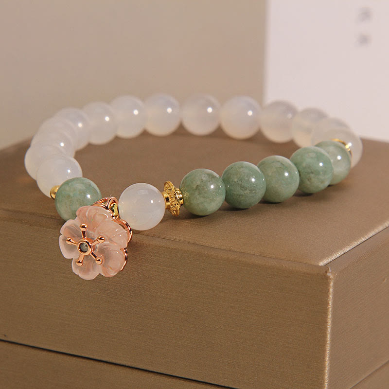 Nimara Ritual White Agate Jade Flower Charm Luck Protection Bracelet