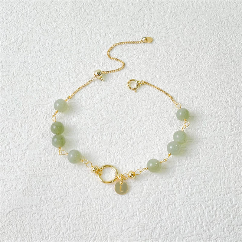Nimara Ritual Unique Natural Hetian Jade 14K Gold filled Luck Beaded Bracelet