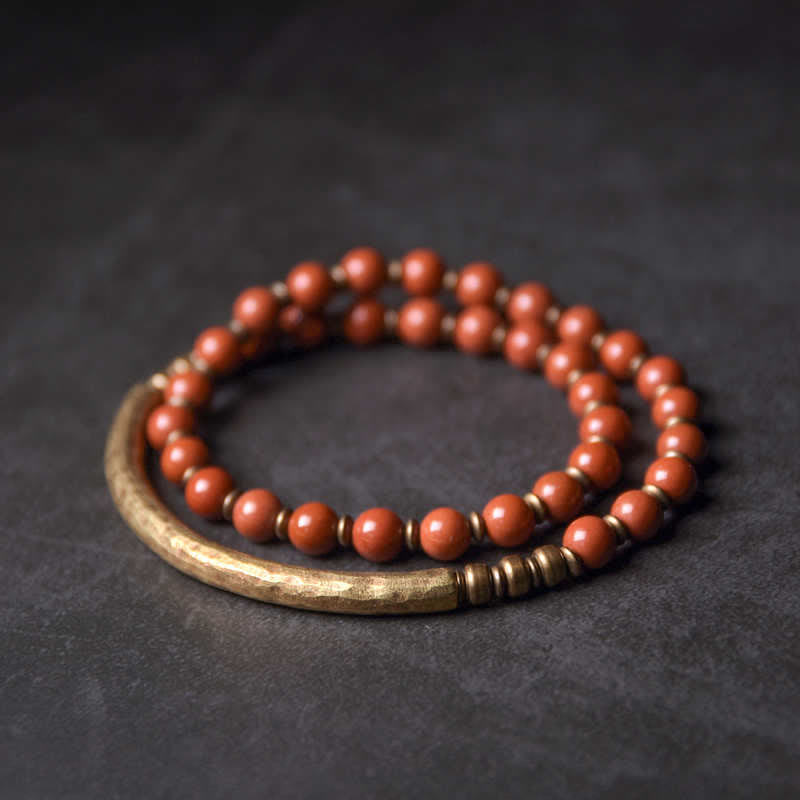 Nimara Ritual Red Jasper Moss Agate Black Obsidian Crystal Copper Peace Couple Bracelet