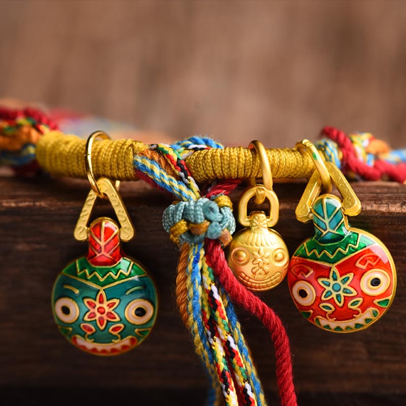 Nimara Ritual Gold Swallowing Beast Family Luck Reincarnation Knot Braid Colorful String Bracelet