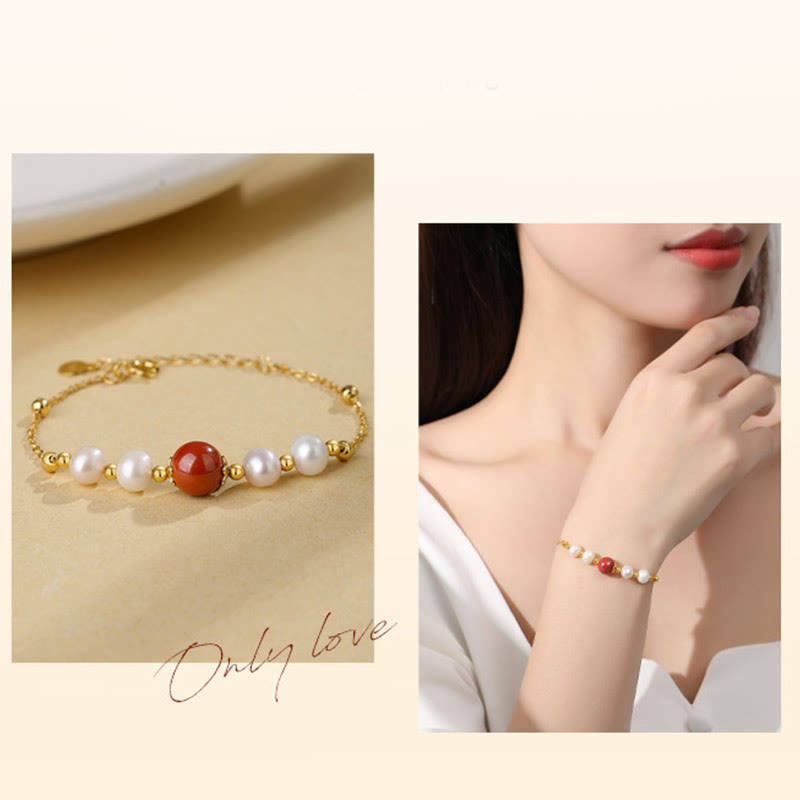 Nimara Ritual 925 Sterling Silver Pearl Cinnabar Healing Bead Chain Bracelet