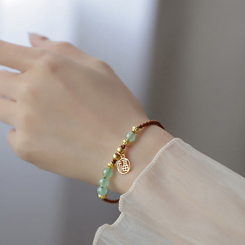 Nimara Ritual Jade Beads Fu Character Blessing Rope Bracelet