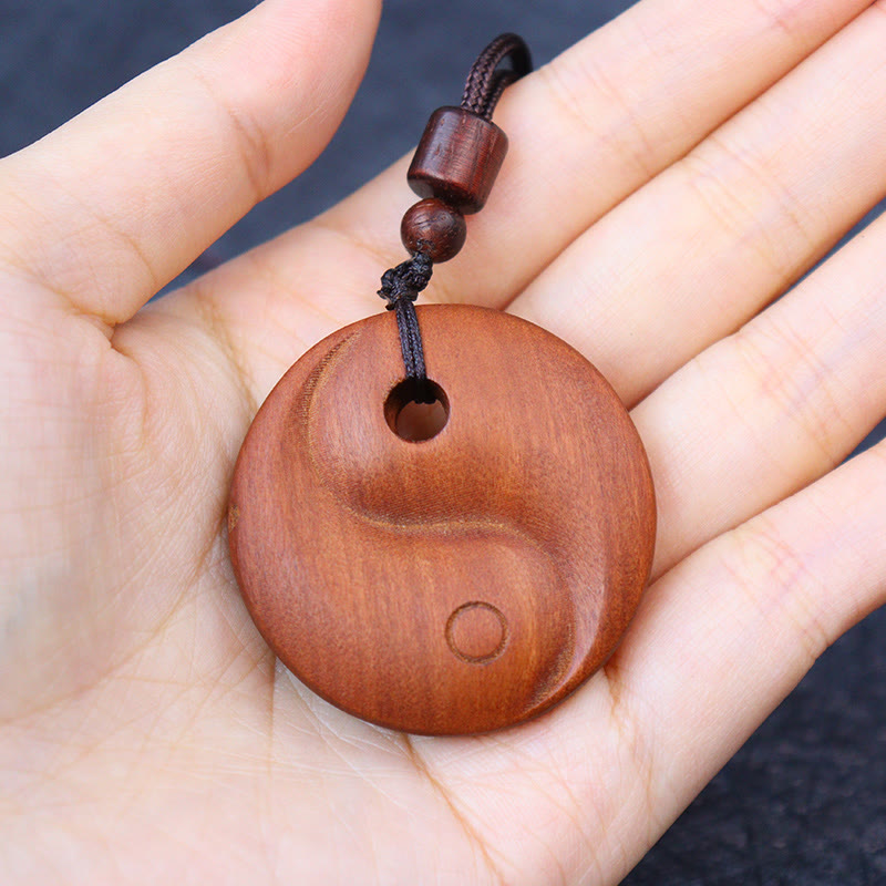 Nimara Ritual Lightning Struck Jujube Wood Yin Yang Luck Protection Necklace Pendant