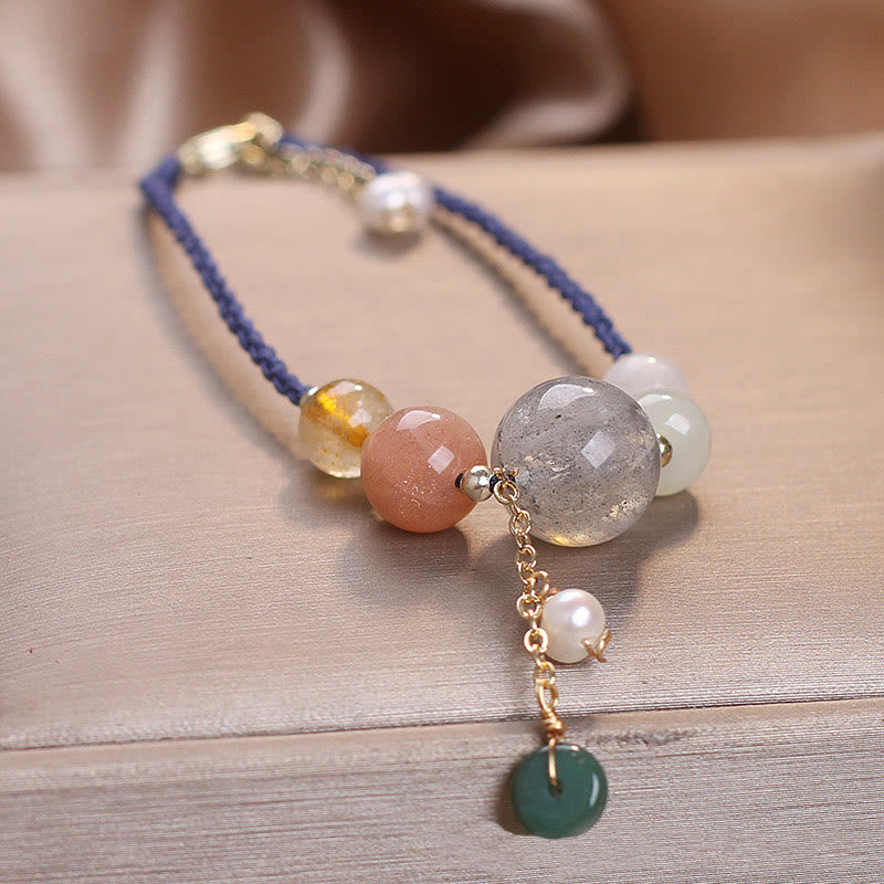 Nimara Ritual Moonstone Sunstone Beads Peace Buckle Charm Healing Bracelet