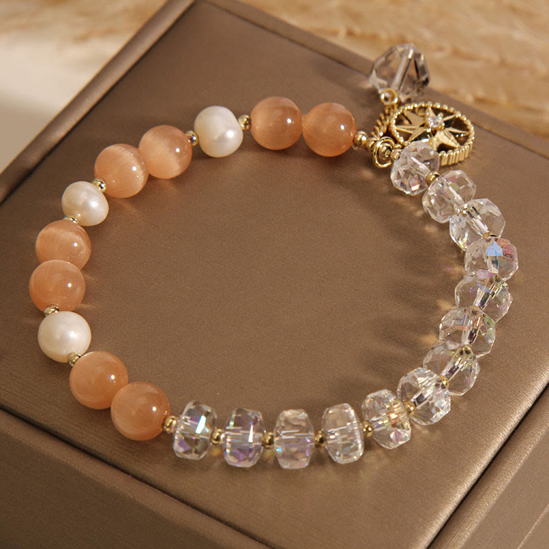 Nimara Ritual Orange Cat's Eye White Crystal Star Support Bracelet