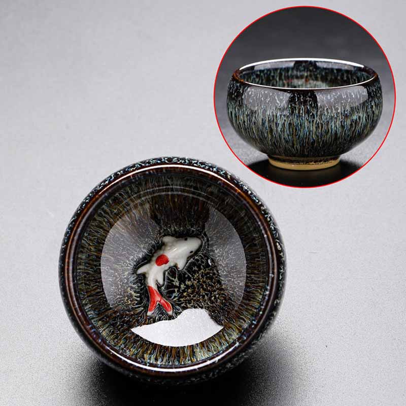 Nimara Ritual Small Koi Fish Kiln Change Chinese Jianzhan Ceramic Teacup Kung Fu Tea Cup 60ml