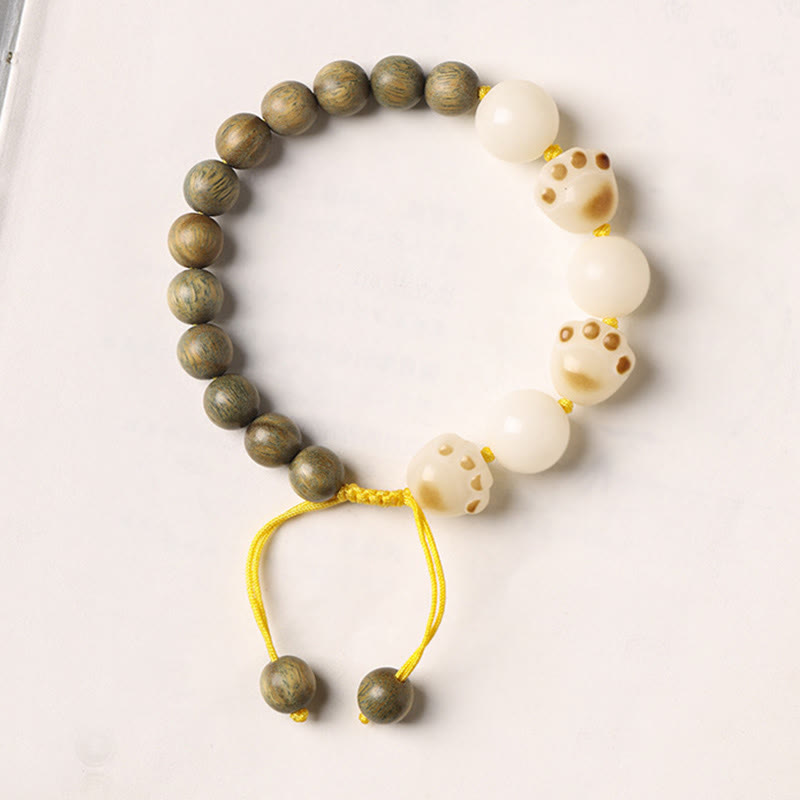 Nimara Ritual Natural Green Sandalwood Bodhi Seed Cat Paw Claw Cure Bracelet