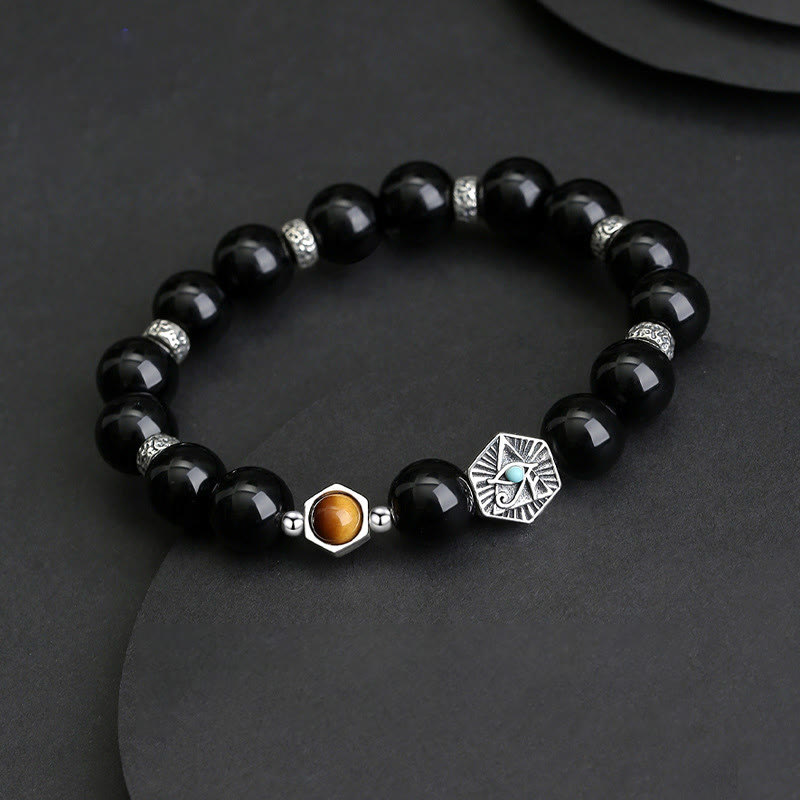 Nimara Ritual 925 Sterling Silver Black Obsidian Tiger Eye Eye of Providence Purification Bracelet