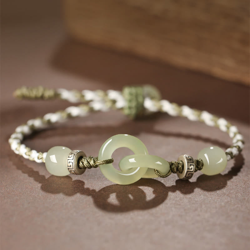 Nimara Ritual Natural Hetian Jade Peace Buckle Luck Braided Bracelet