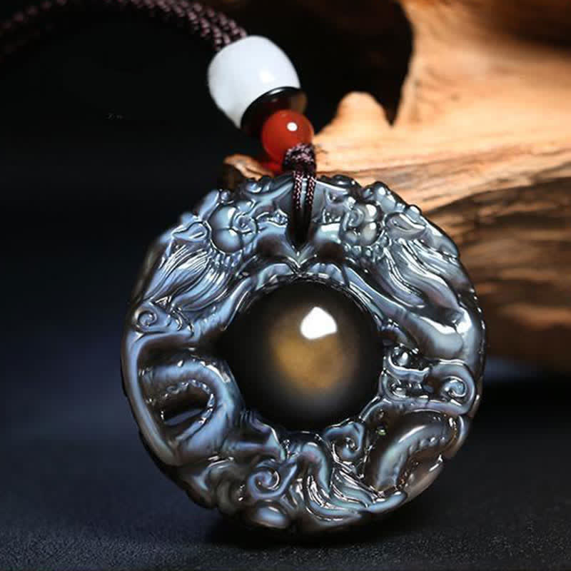 Nimara Ritual Natural Gold Sheen Obsidian Rainbow Obsidian Dragon Strength Necklace Pendant