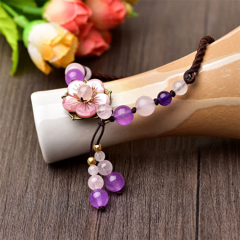 Nimara Ritual Natural Amethyst Rose Quartz Crystal Charm Lucky Healing Anklet