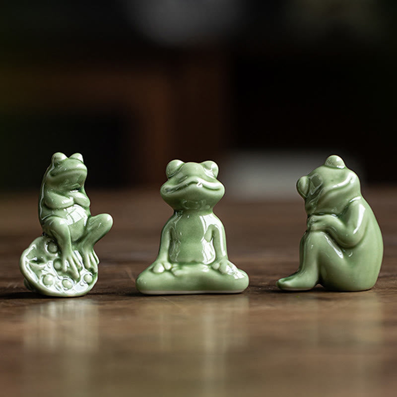 Nimara Ritual Mini Small Meditation Lotus Resting Frog Ceramic Wealth Luck Home Tea Pet Figurine Decoration
