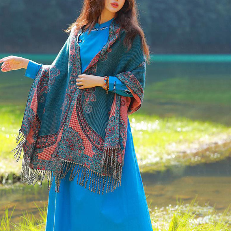 Nimara Ritual Tibetan Vine Leaves Pattern Design Shawl Cozy Travel Scarf Wrap