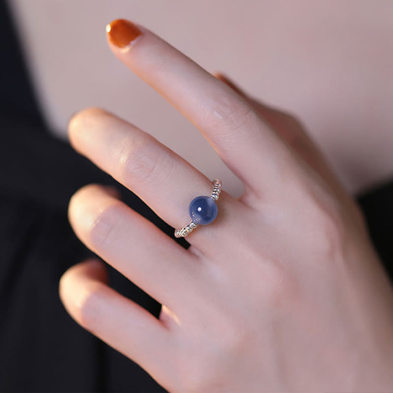 Nimara Ritual 925 Sterling Silver Blue Candy Agate Healing Bead Ring
