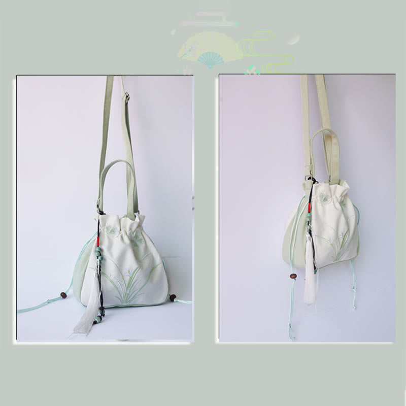 Nimara Ritual Handmade Embroidered Flowers Canvas Tote Shoulder Bag Handbag