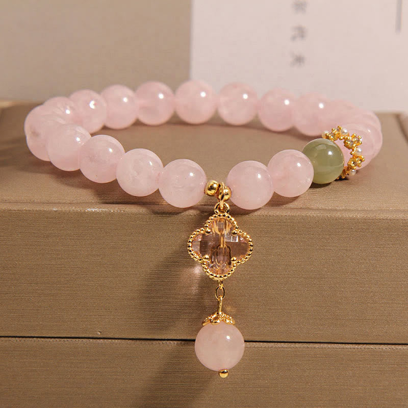 Nimara Ritual Natural Pink Crystal Four Leaf Clover Soothing Bracelet