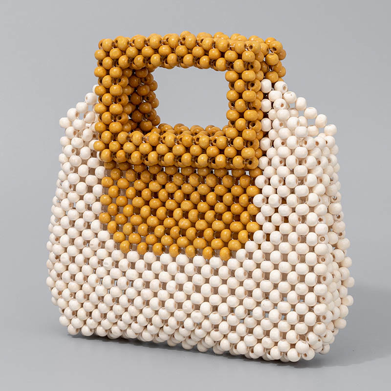 Nimara Ritual Hand-woven Wooden Beads Square Tote Handbag