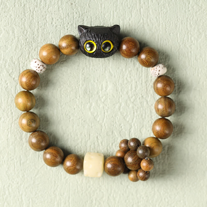 Nimara Ritual Green Sandalwood Ebony Wood Cat Peace Soothing Bracelet