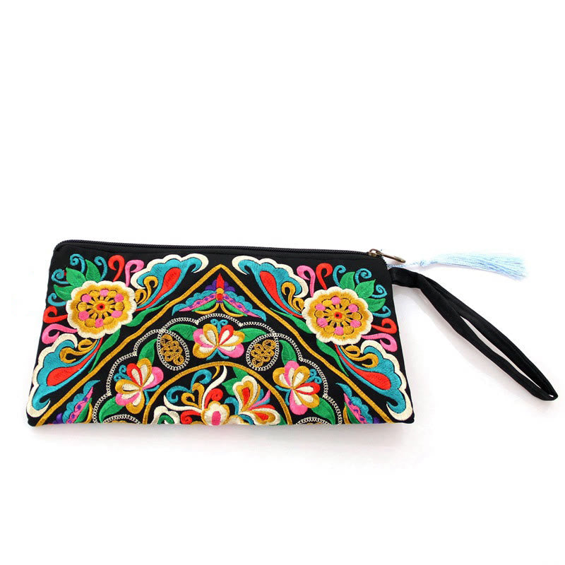 Nimara Ritual Dragon Butterfly Cosmos Flower Embroidery Wallet Shopping Purse