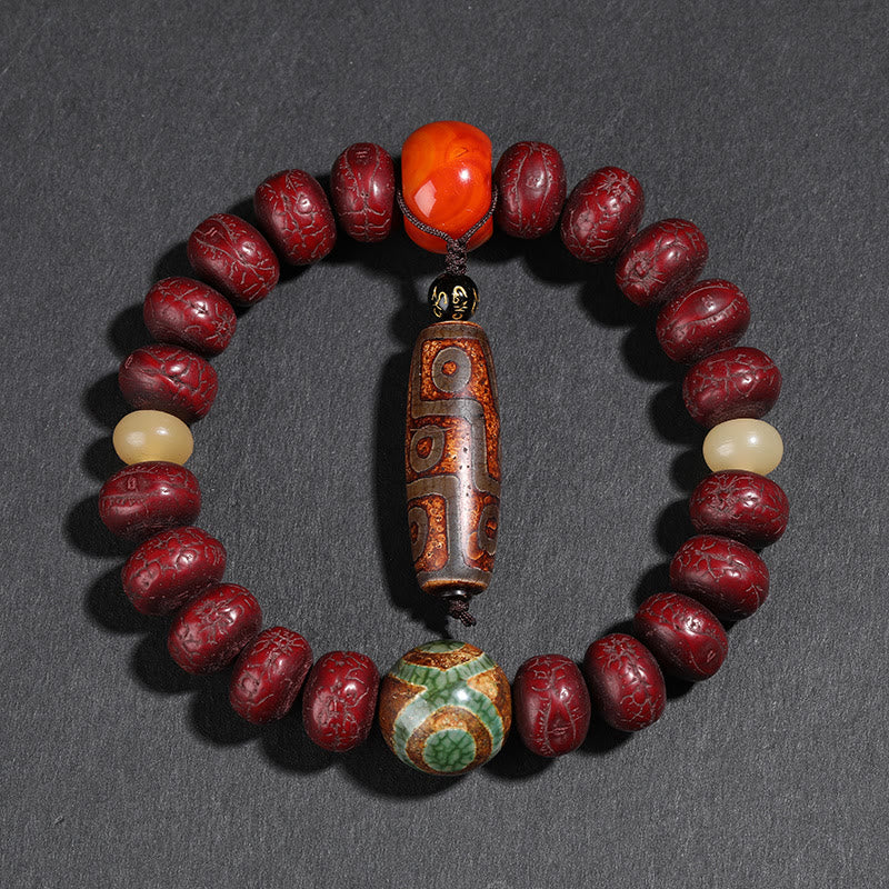 Nimara Ritual Tibet Bodhi Seed Dzi Bead Dancing Lion Luck Bracelet Wrist Mala