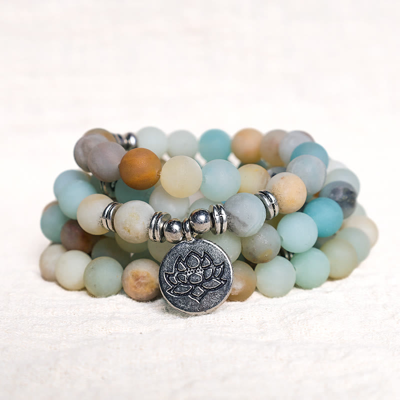 Nimara Ritual Tibetan Amazonite Stone Blessing Lotus Mala