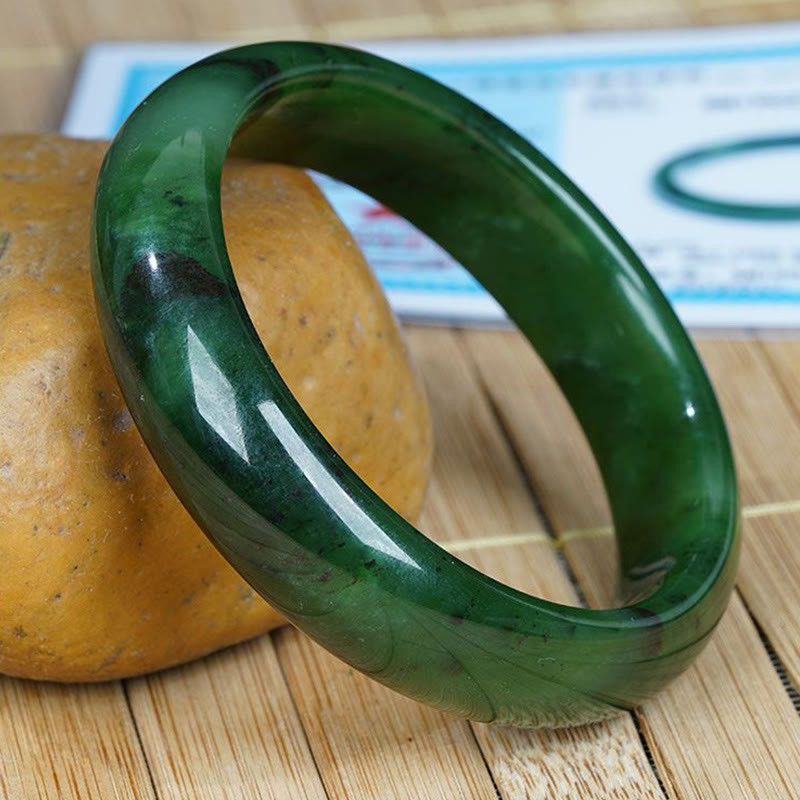 Nimara Ritual Natural Hetian Cyan Jade Happiness Success Bracelet Bangle