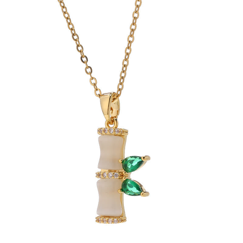 Nimara Ritual 18K Gold Plated Chalcedony Bamboo Rhinestones Harmony Necklace Pendant