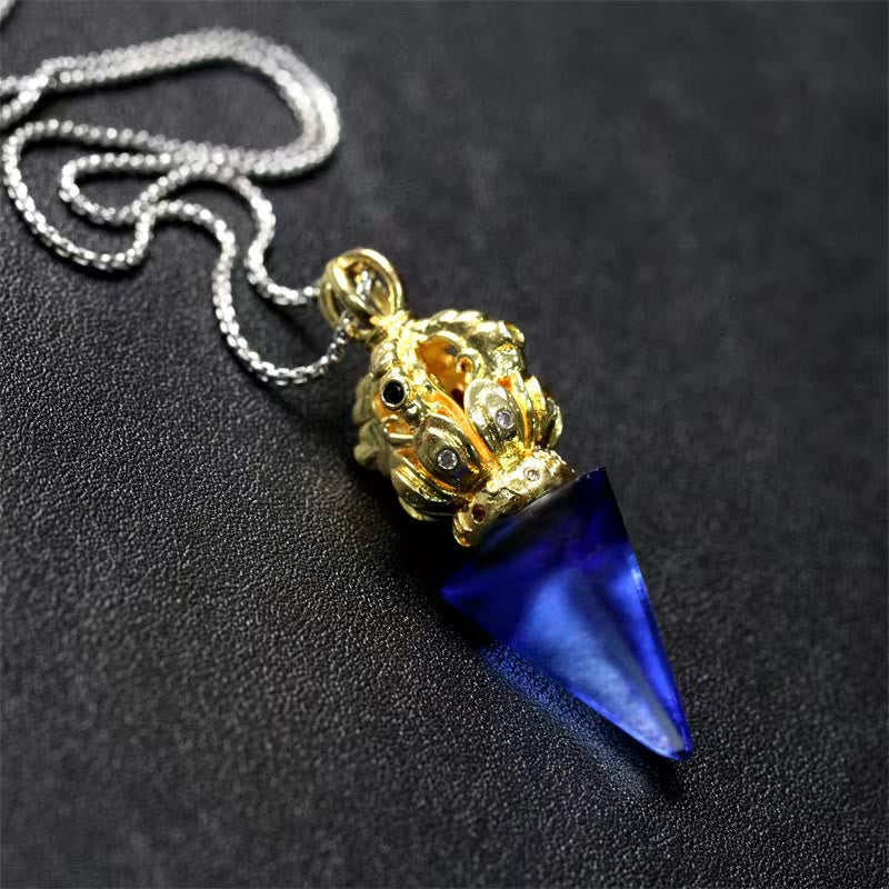 Nimara Ritual Tibetan Dorje Vajra 4 Prong Lotus Liuli Crystal Strength Necklace Pendant