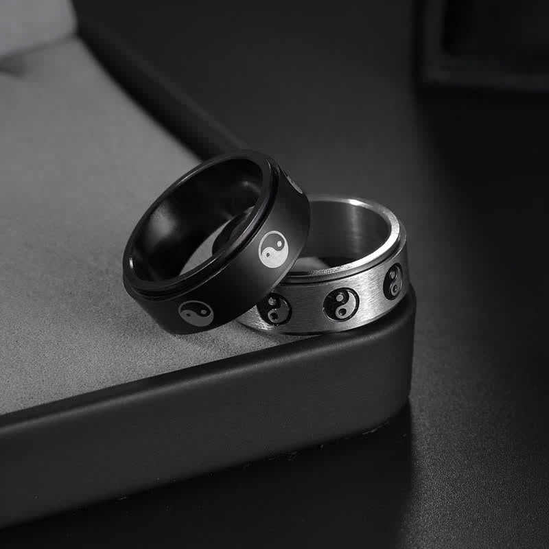 Nimara Ritual Yin Yang Titanium Steel Balance Rotatable Ring