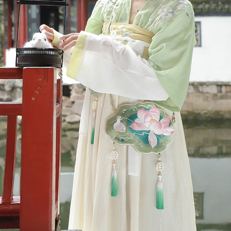 Nimara Ritual Luck Embroidery Lotus Koi Fish Rabbit Flower Hanfu Bag Crossbody Bag Shoulder Bag