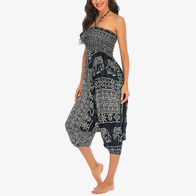 Nimara Ritual Two Style Wear Elephant Pattern Loose Smocked Harem Trousers Jumpsuit Women's Yoga Pants