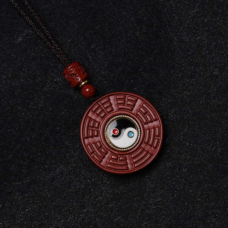 Nimara Ritual Natural Cinnabar Bagua Rotatable Yin Yang Keep Away Evil Spirits Necklace Pendant