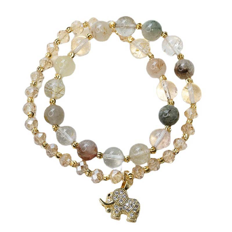Nimara Ritual Rose Quartz Elephant Healing Energy Charm Bracelet