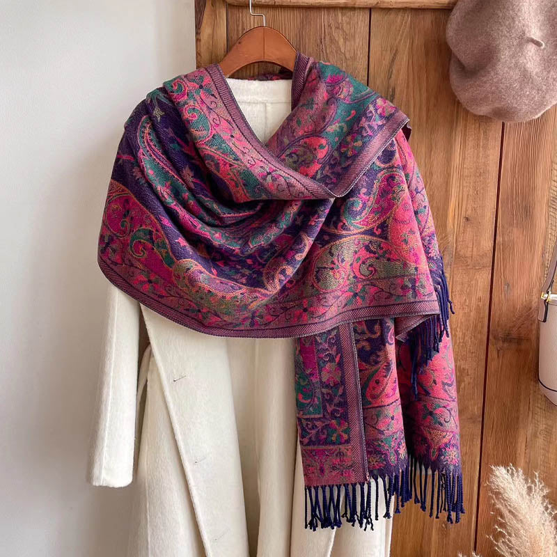 Nimara Ritual Tibetan Flower Branch Tassel Shawl Cozy Travel Scarf Wrap