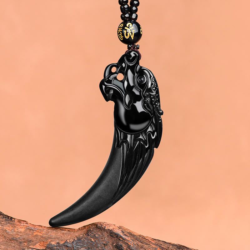 Nimara Ritual Natural Black Jade Chinese Zodiac Dragon Tooth Pattern Protection Necklace Pendant