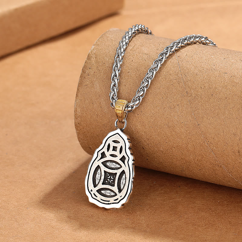 Nimara Ritual Tibet Dzi Bead Garuda Pattern Copper Metal Wealth Necklace Pendant