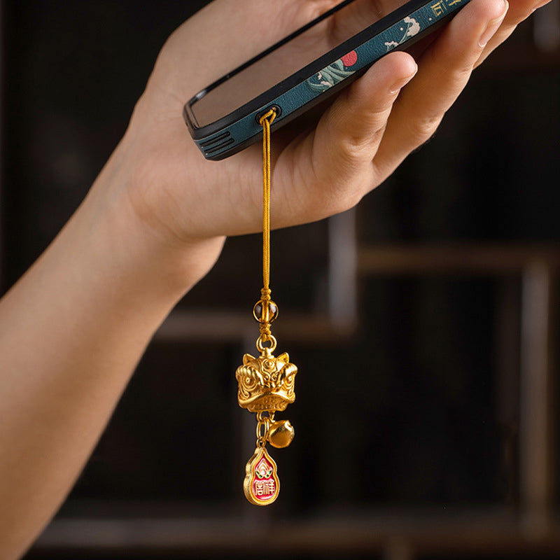 Nimara Ritual Dancing Lion Auspicious Ruyi Safe Peace Rich Copper Wealth Phone Hanging Decoration