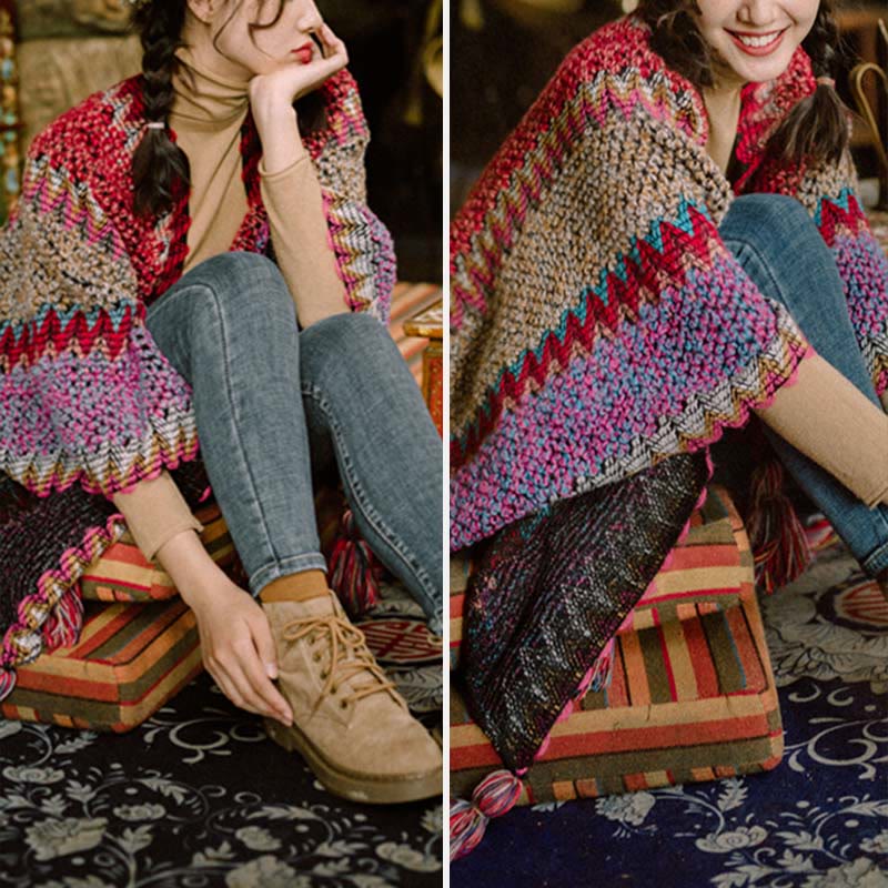 Nimara Ritual Tibetan Shawl Warm Cloak Tibetan Tassel Scarf