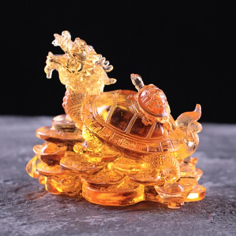 Nimara Ritual Feng Shui Dragon Turtle Coins Handmade Liuli Crystal Luck Art Piece Home Office Decoration