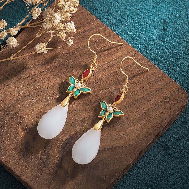 Nimara Ritual FengShui White Jade Luck Drop Earrings